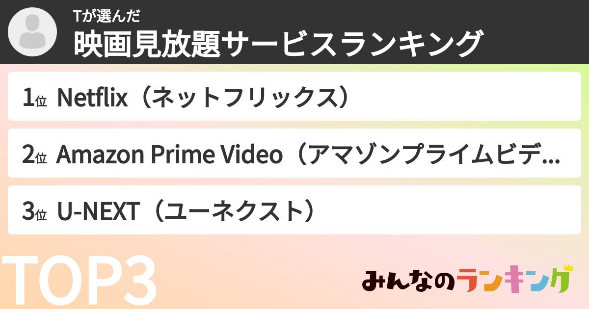 Tさんの「映画見放題サービスランキング」