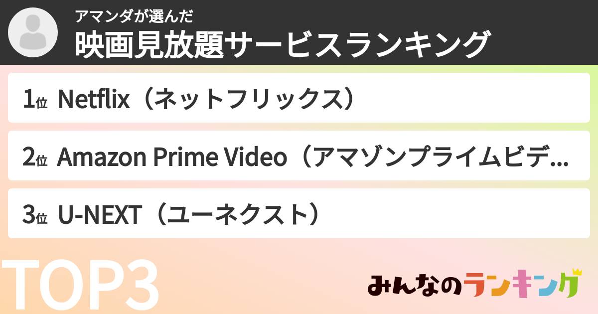 アマンダさんの「映画見放題サービスランキング」