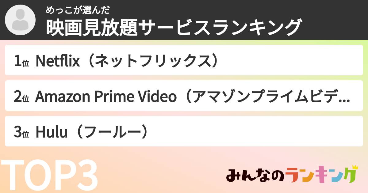 めっこさんの「映画見放題サービスランキング」