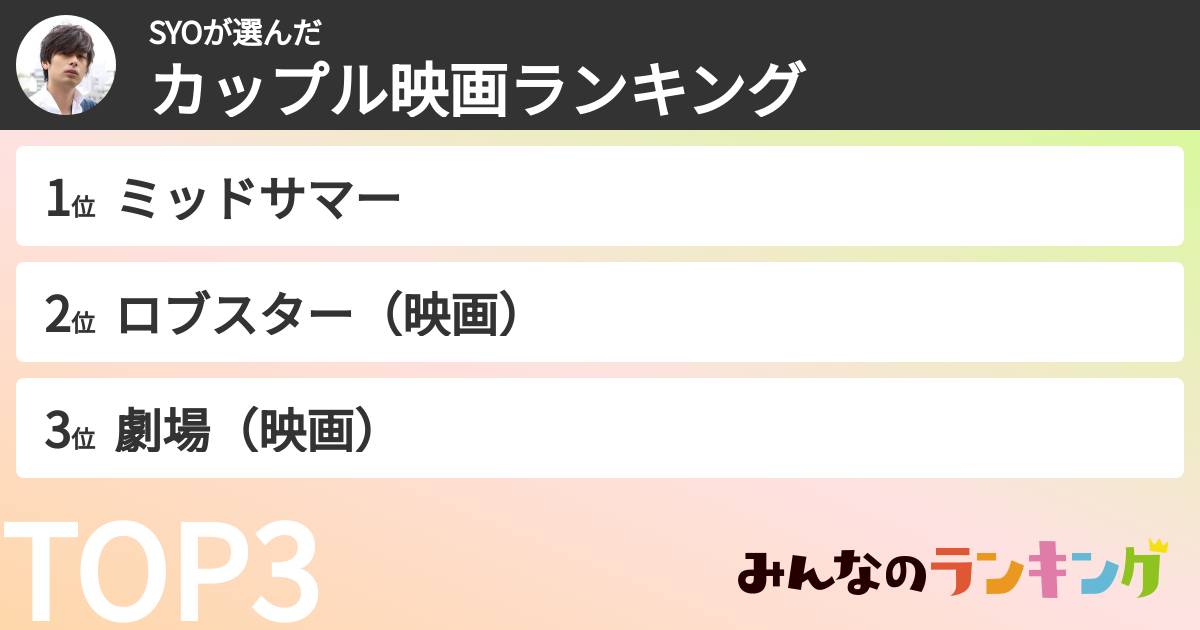 SYOさんの「カップル映画ランキング」