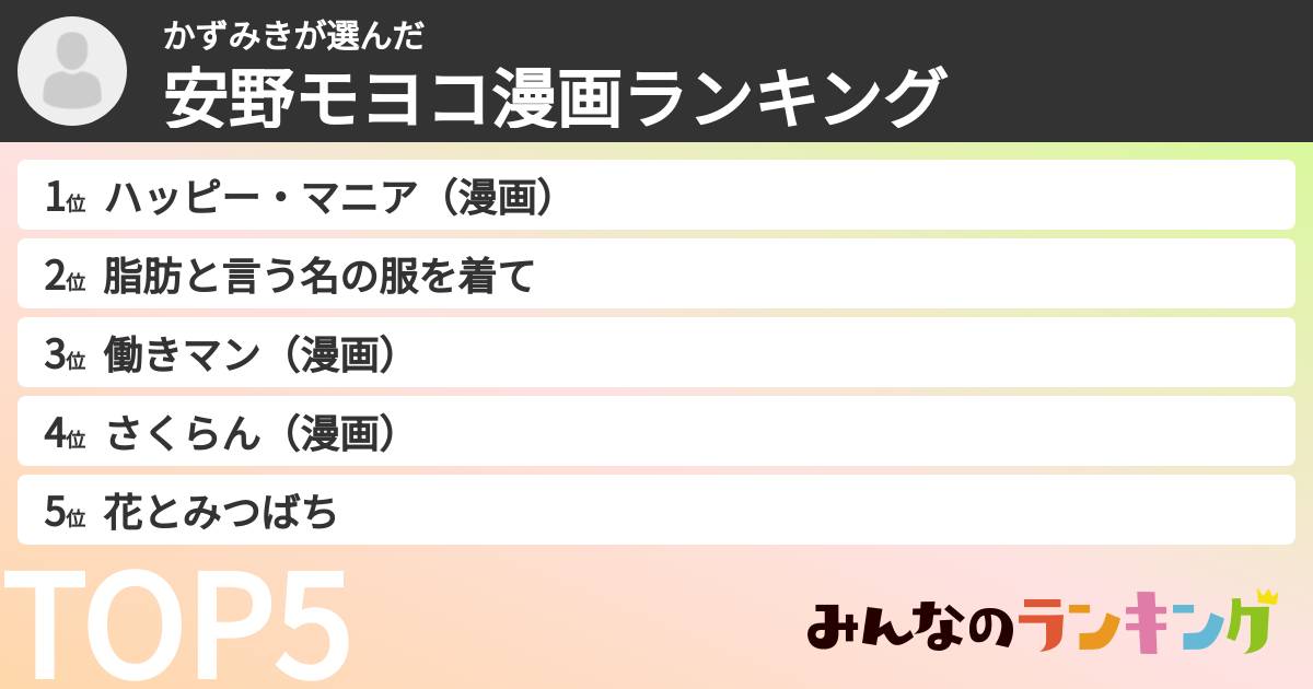 かずみきさんの「安野モヨコ漫画ランキング」