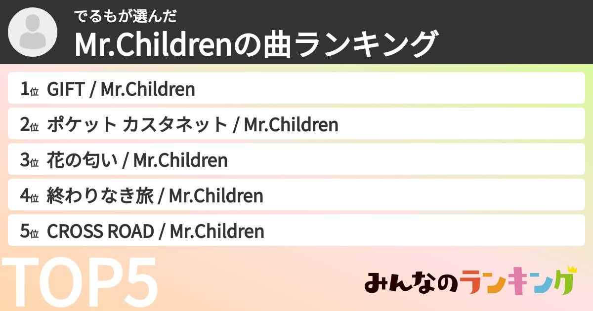 でるもさんの「Mr.Childrenの曲ランキング」