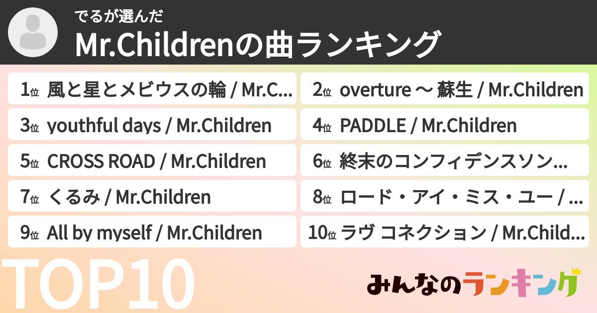でるさんの「Mr.Childrenの曲ランキング」