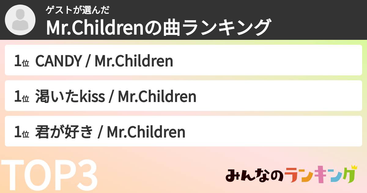ゲストさんの「Mr.Childrenの曲ランキング」