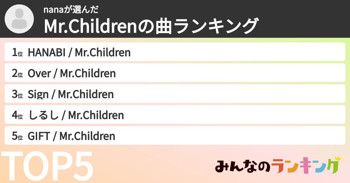 nanaさんの「Mr.Childrenの曲ランキング」