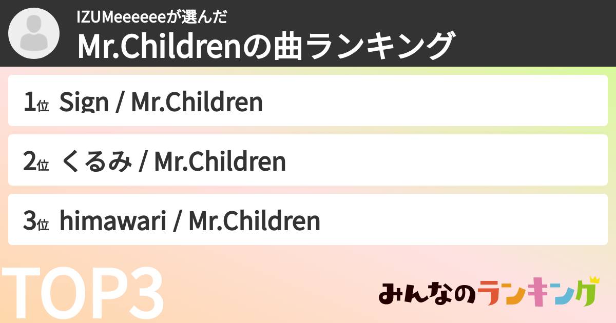IZUMeeeeeeさんの「Mr.Childrenの曲ランキング」