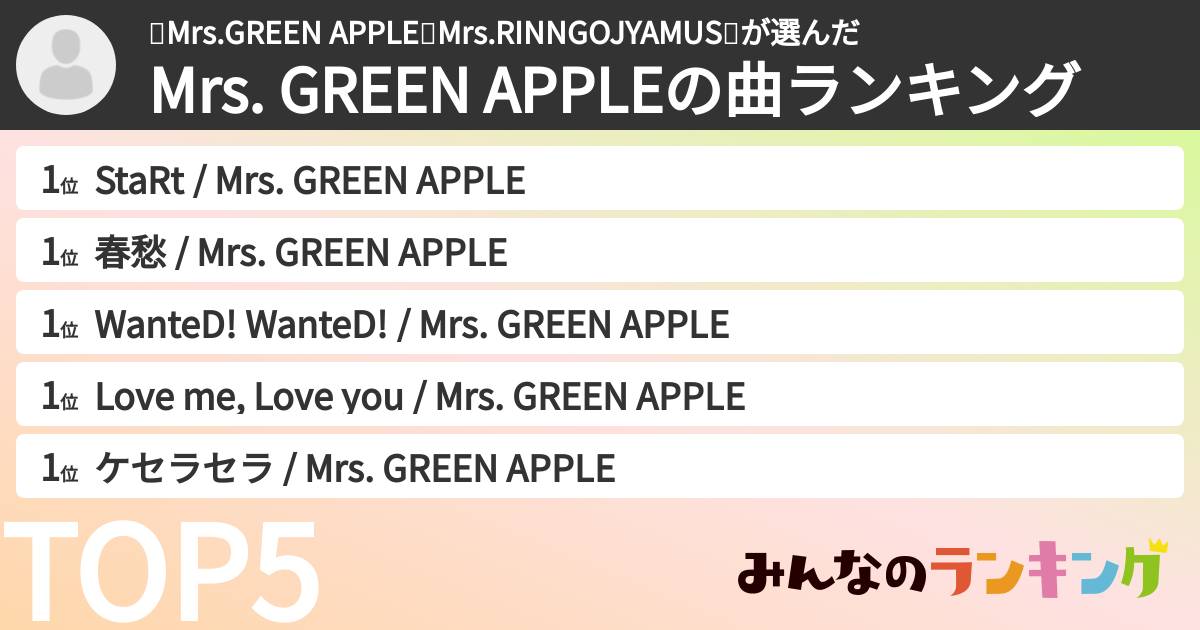 ðMrs.GREEN APPLEðMrs.RINNGOJYAMUSðããã®ãMrs. GREEN APPLEã®æ²ã©ã³ãã³ã°ã