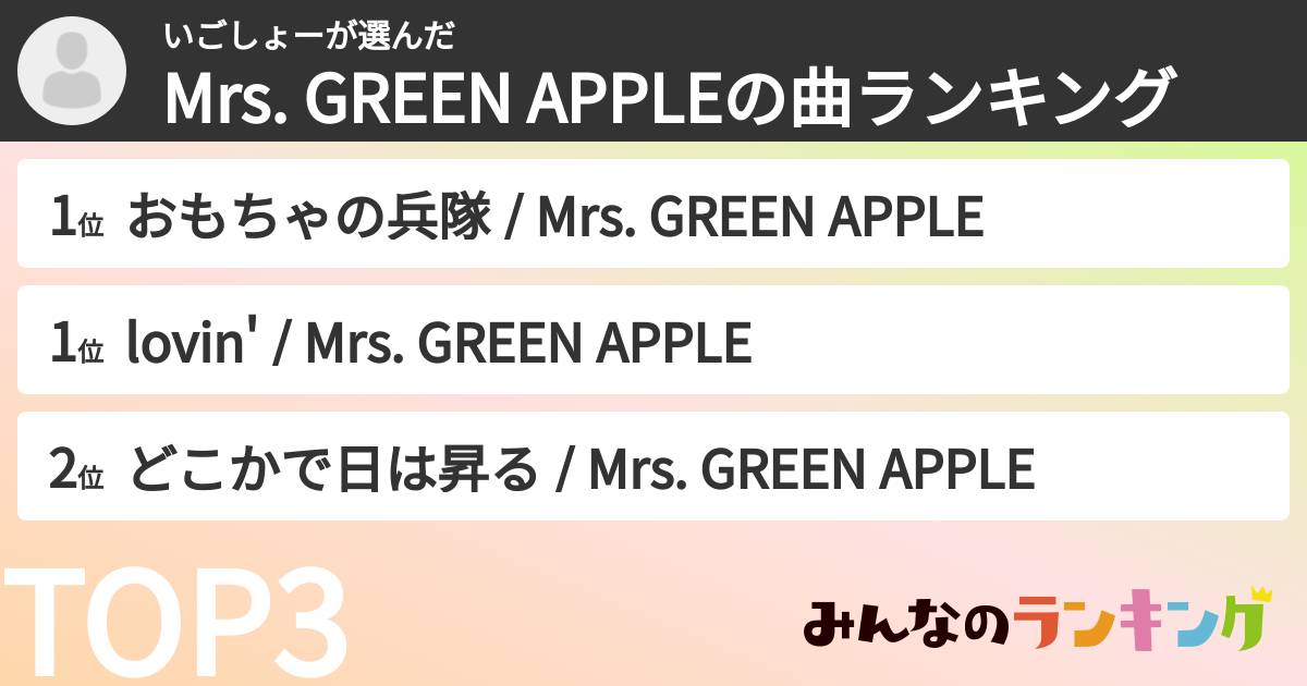 いごしょーさんの「Mrs. GREEN APPLEの曲ランキング」