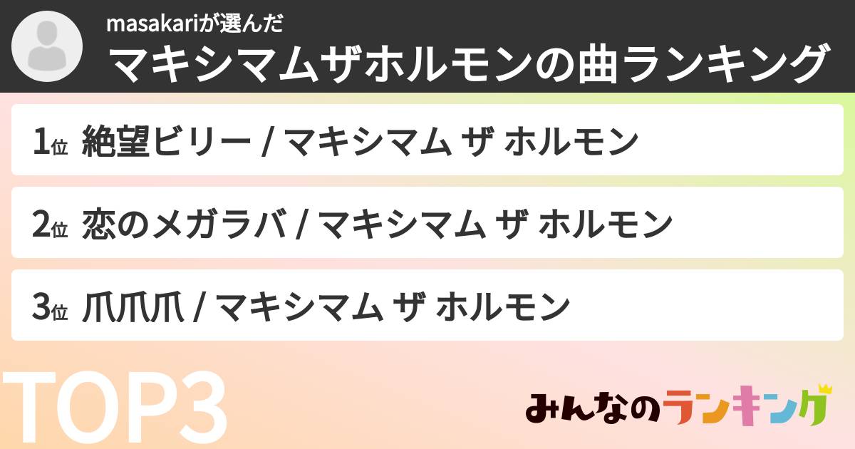 masakariさんの「マキシマムザホルモンの曲ランキング」