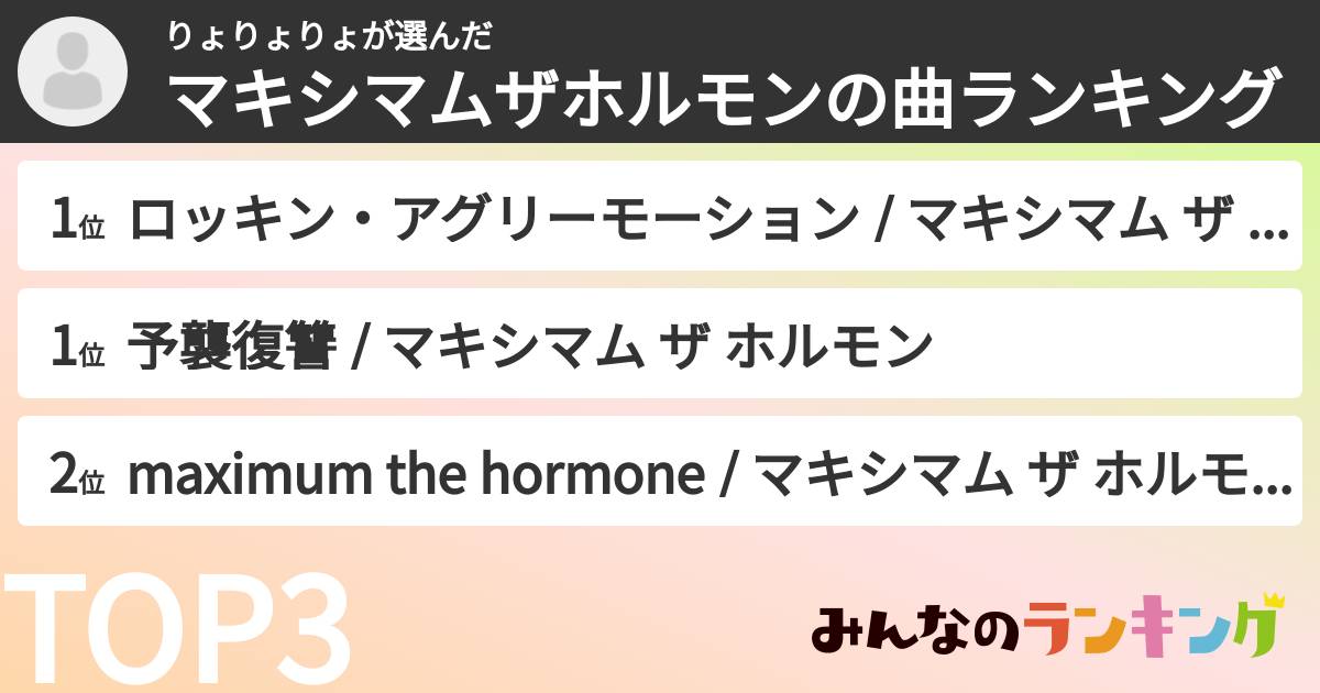 りょりょりょさんの「マキシマムザホルモンの曲ランキング」