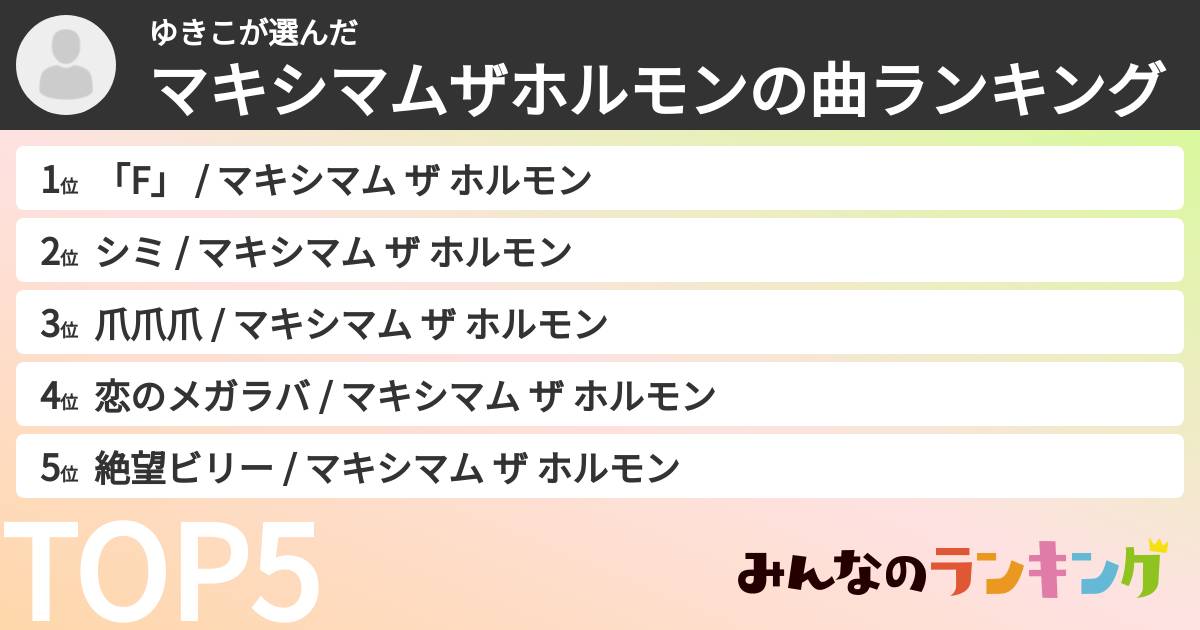 ゆきこさんの「マキシマムザホルモンの曲ランキング」