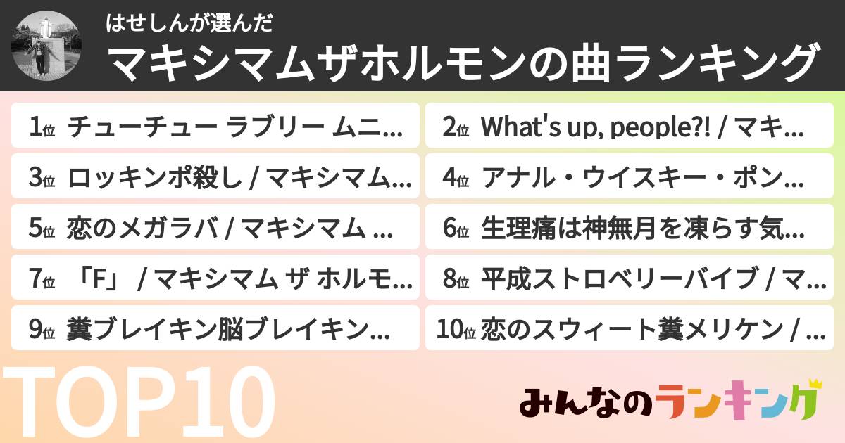 はせしんさんの「マキシマムザホルモンの曲ランキング」
