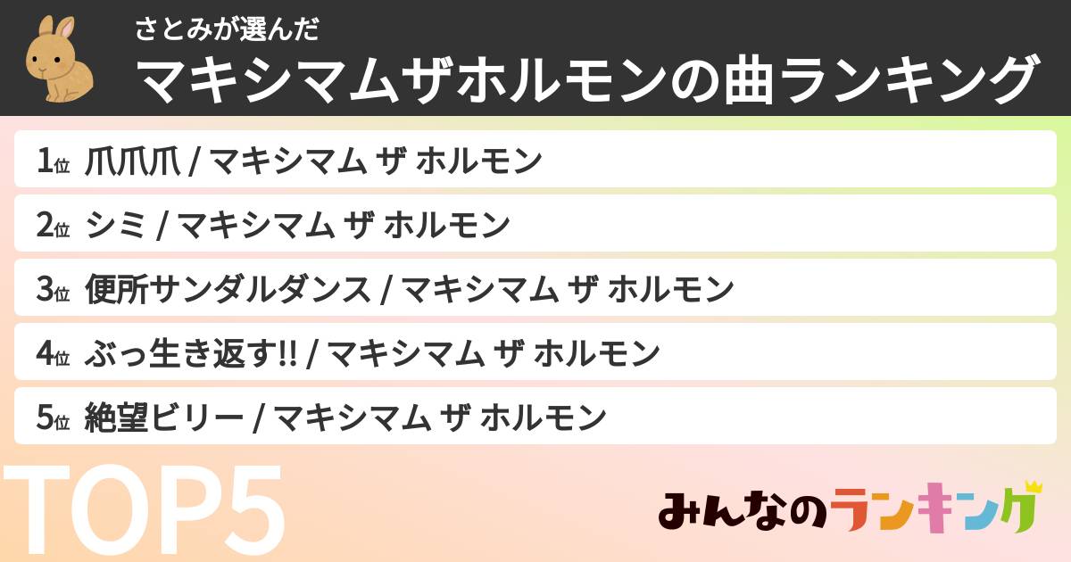 さとみさんの「マキシマムザホルモンの曲ランキング」
