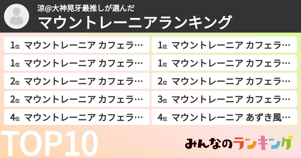 涼@大神晃牙最推しさんの「マウントレーニアランキング」