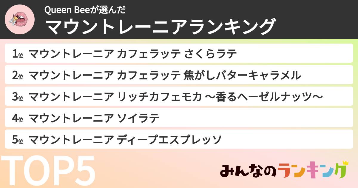 Queen Beeさんの「マウントレーニアランキング」