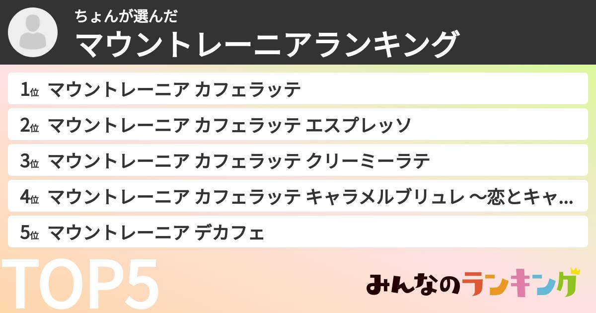 ちょんさんの「マウントレーニアランキング」