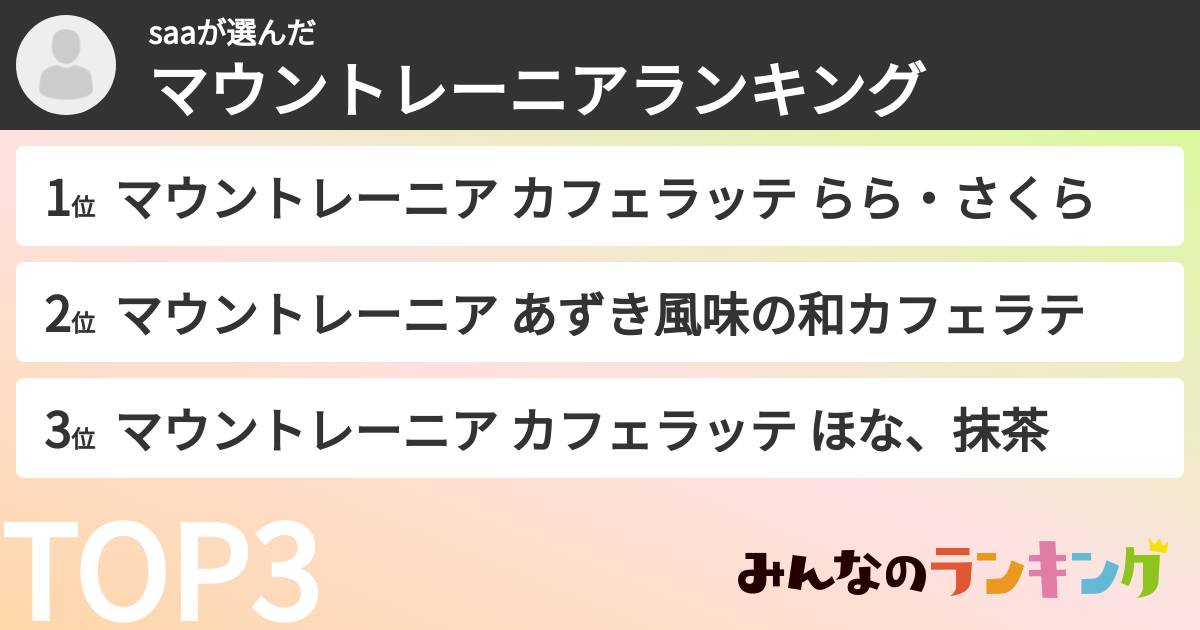 saaさんの「マウントレーニアランキング」