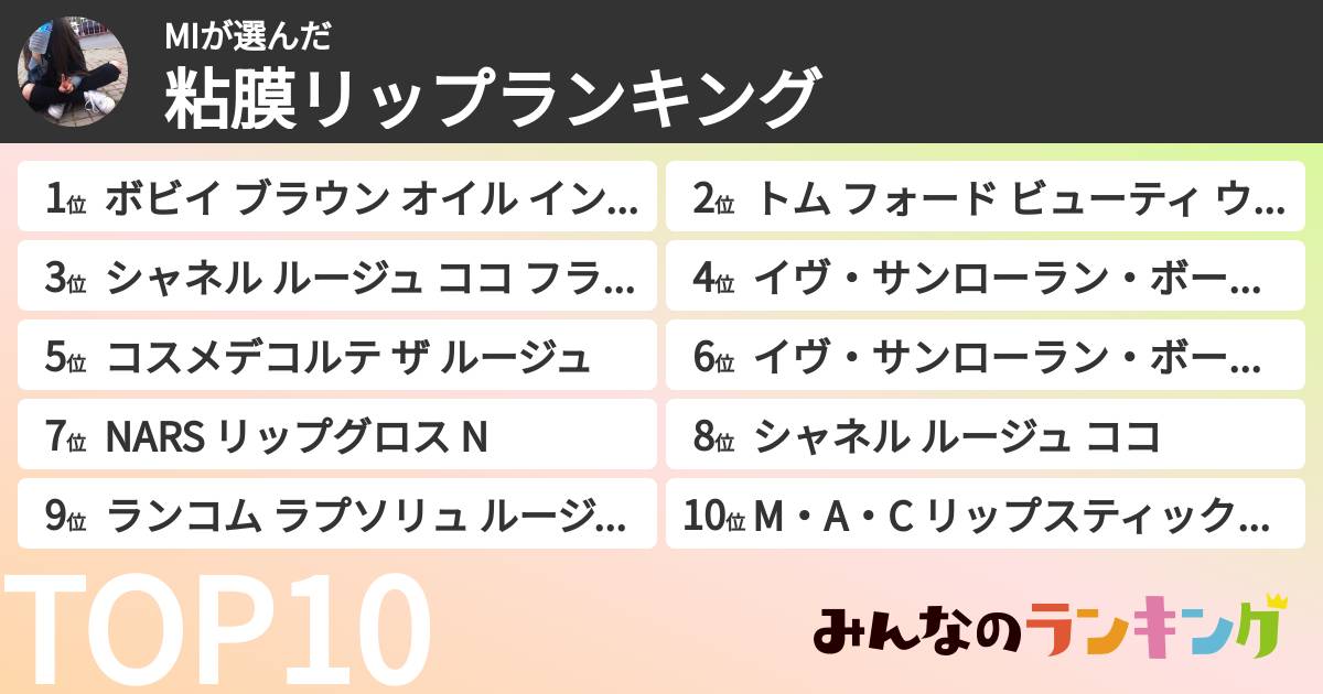 MIさんの「粘膜リップランキング」