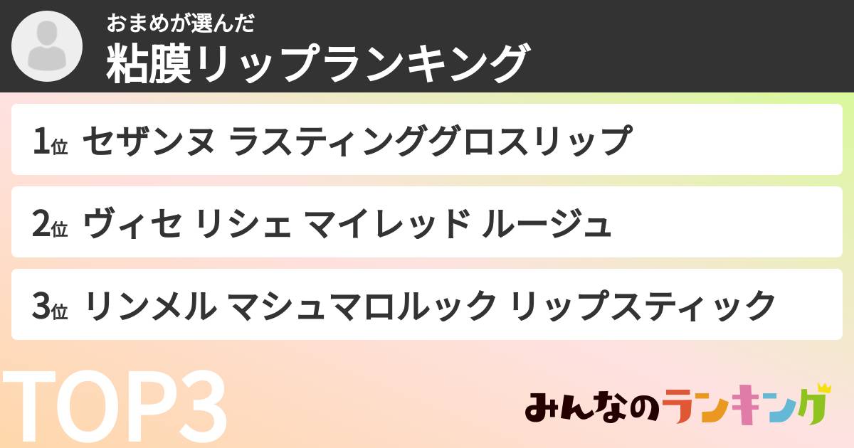 おまめさんの「粘膜リップランキング」