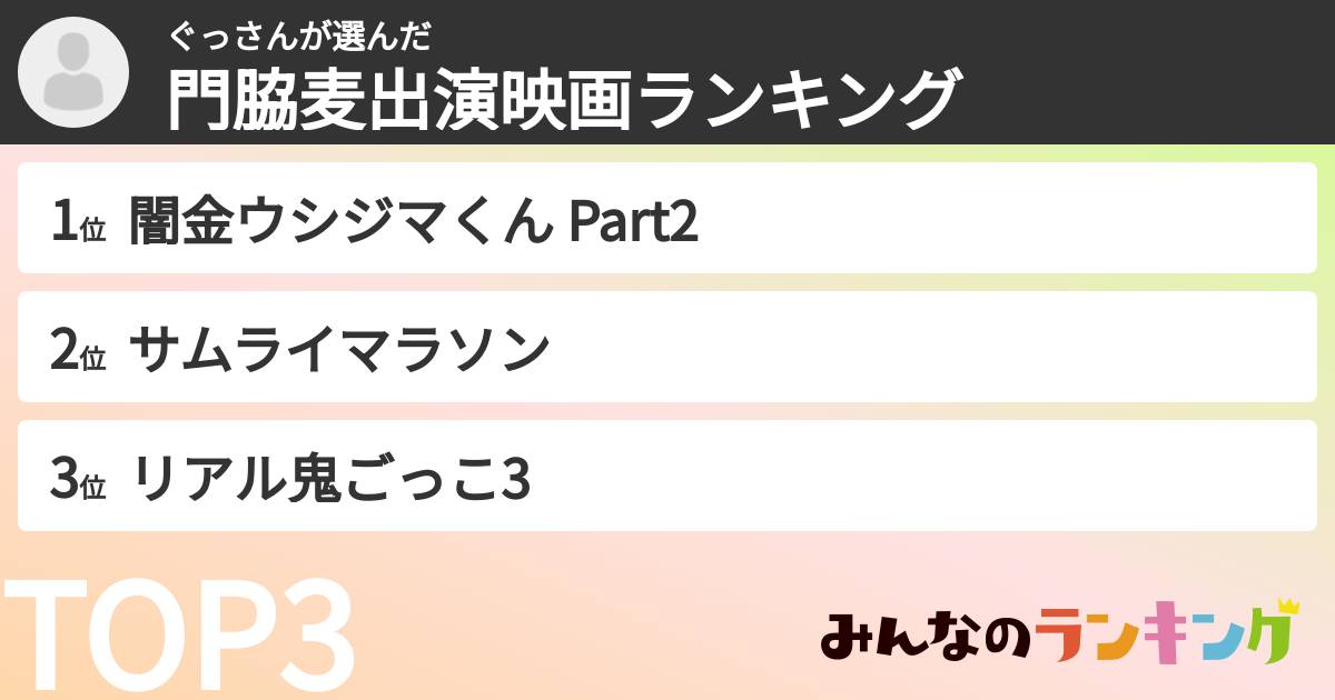 ぐっさんさんの「門脇麦出演映画ランキング」