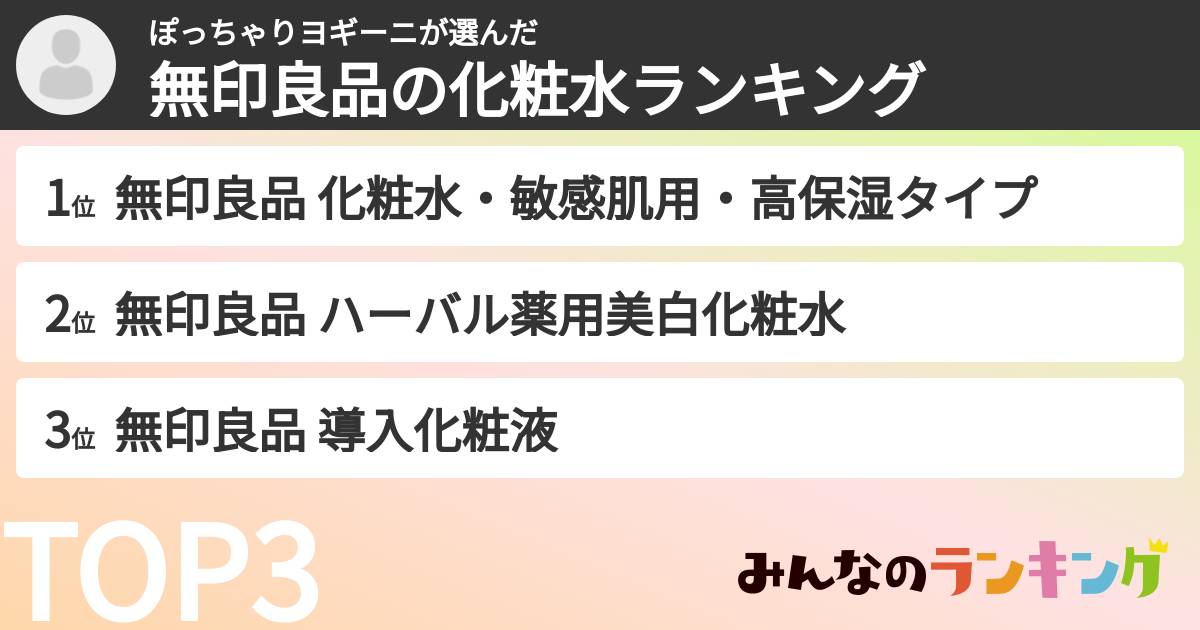 ぽっちゃりヨギーニさんの「無印良品の化粧水ランキング」