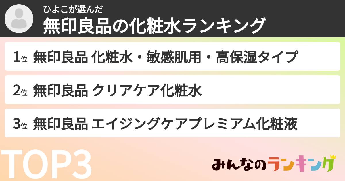 ひよこさんの「無印良品の化粧水ランキング」