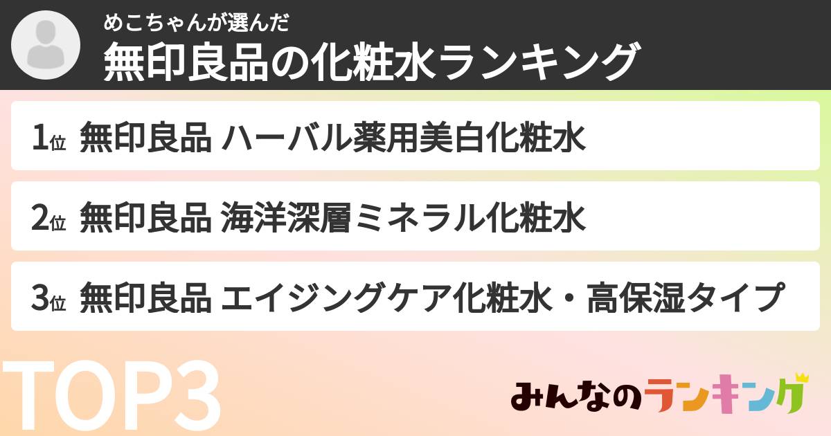 めこちゃんさんの「無印良品の化粧水ランキング」