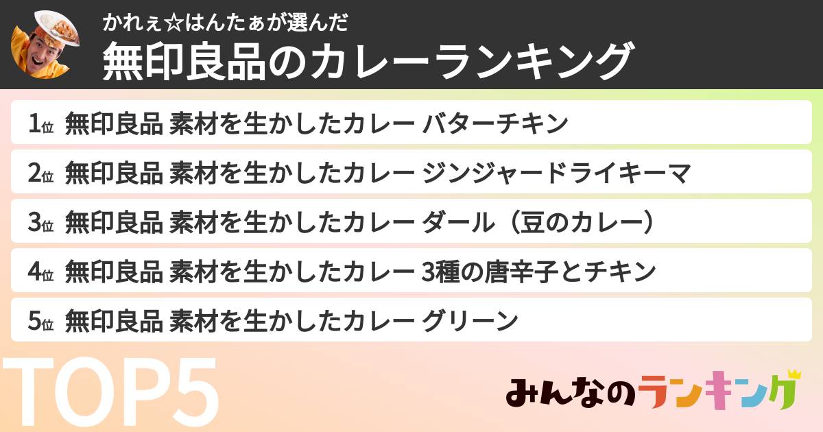 かれぇ☆はんたぁさんの「無印良品のカレーランキング」