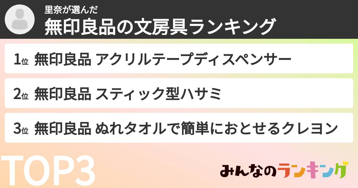 里奈さんの「無印良品の文房具ランキング」