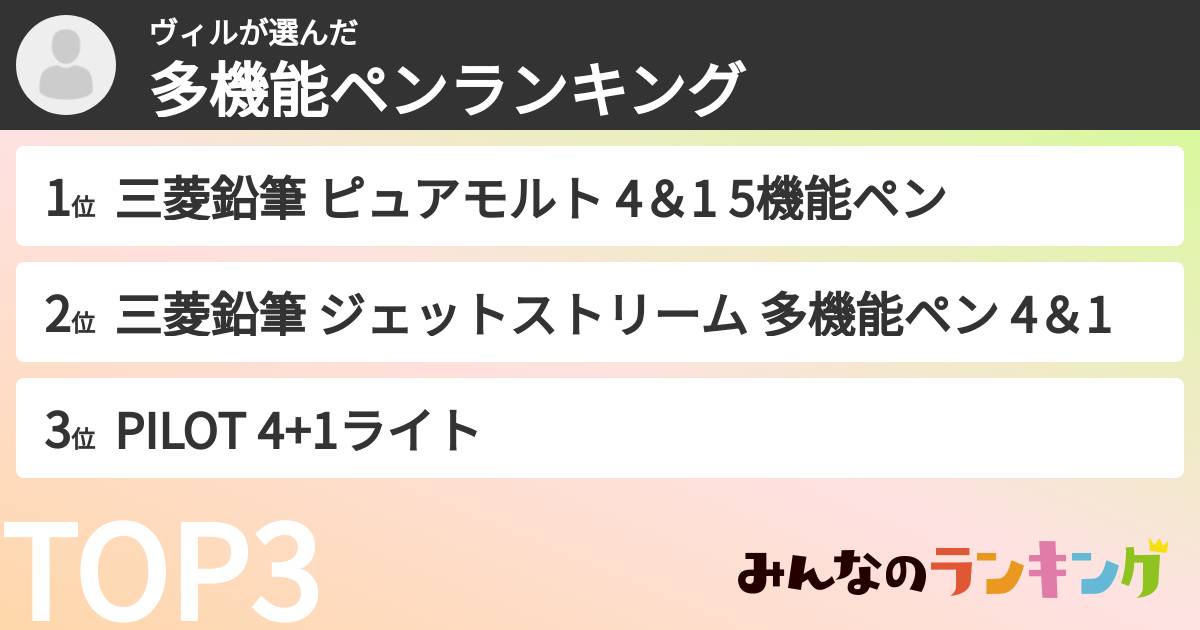 ヴィルさんの「多機能ペンランキング」