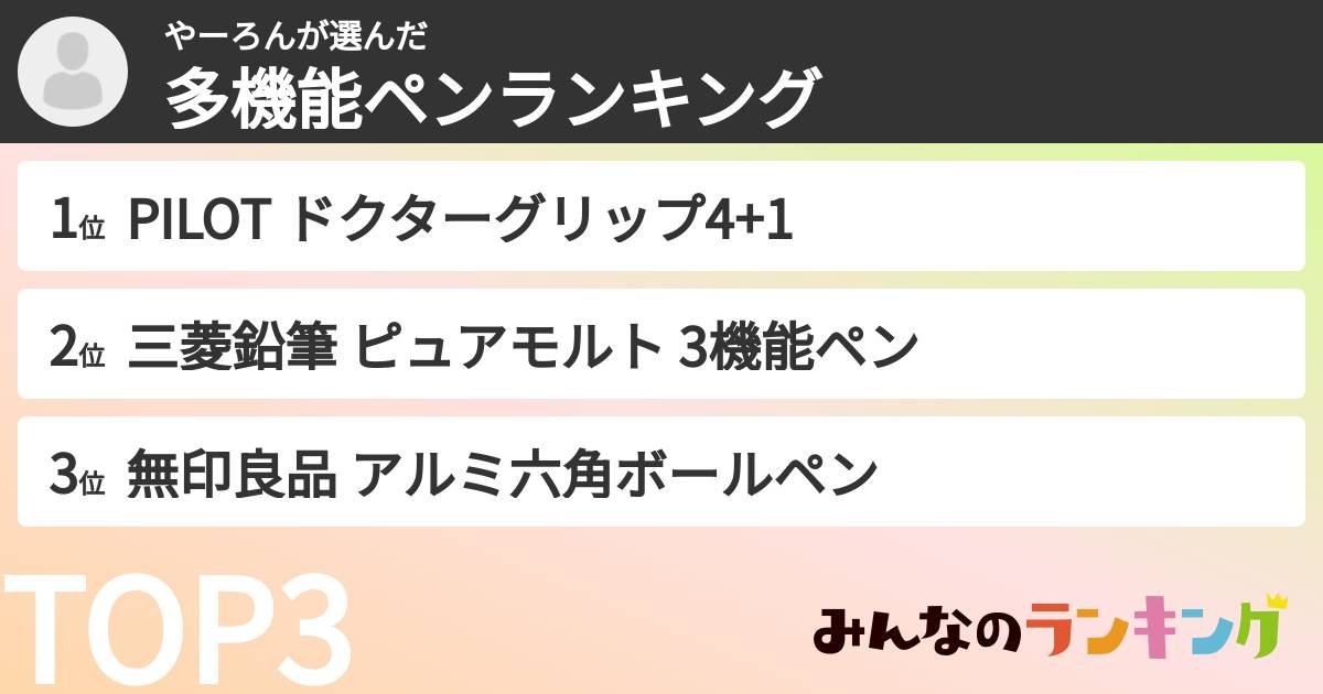 やーろんさんの「多機能ペンランキング」