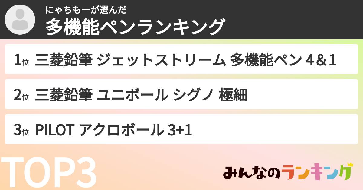 にゃちもーさんの「多機能ペンランキング」
