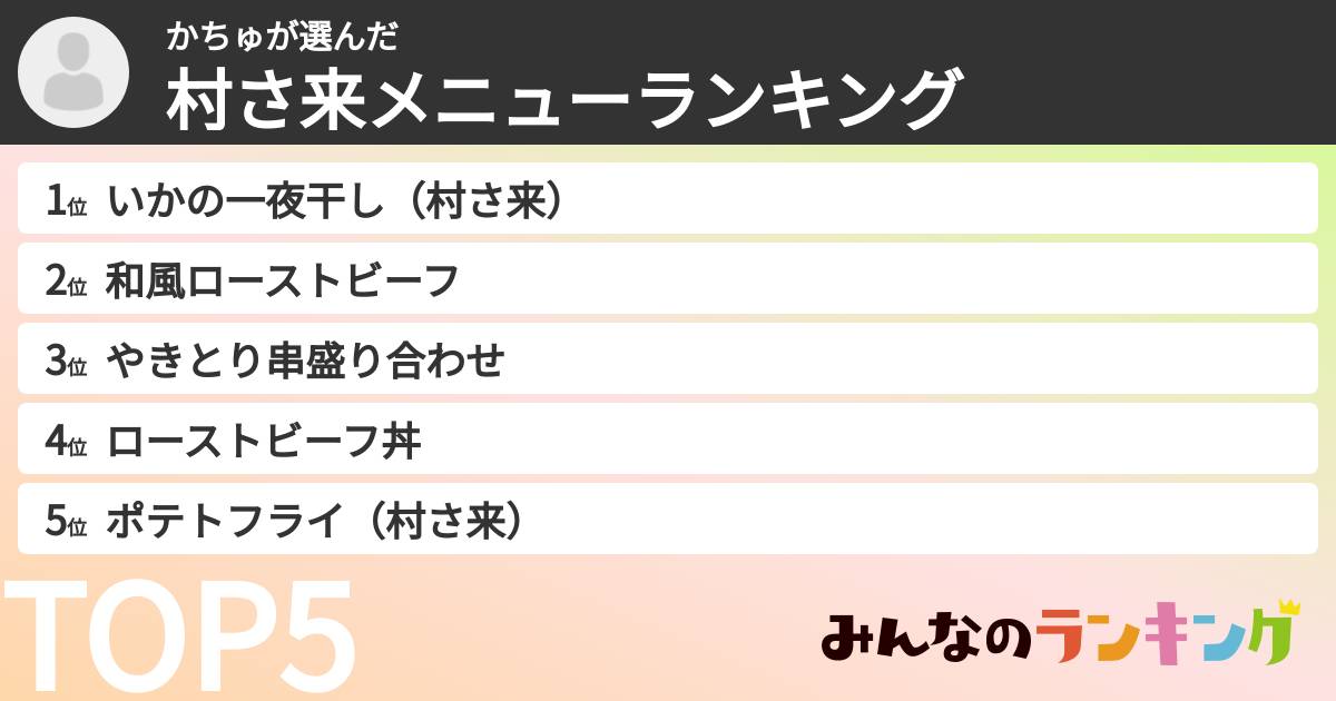 かちゅさんの「村さ来メニューランキング」