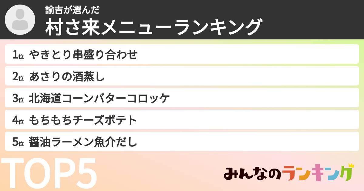 諭吉さんの「村さ来メニューランキング」