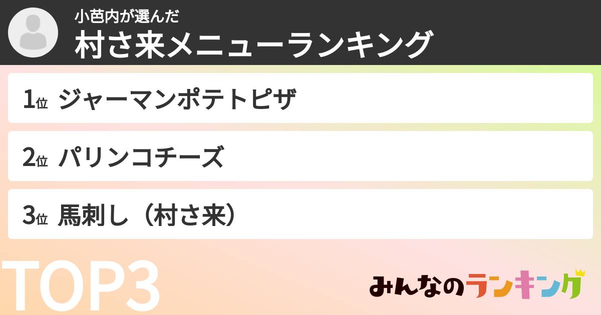 小芭内さんの「村さ来メニューランキング」