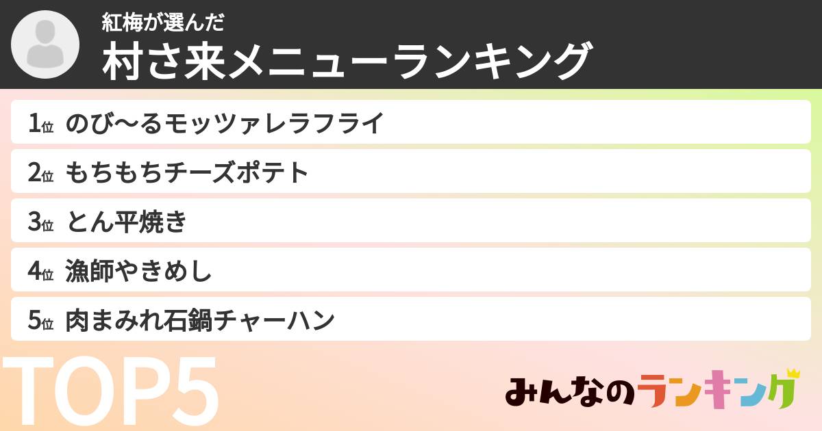 紅梅さんの「村さ来メニューランキング」