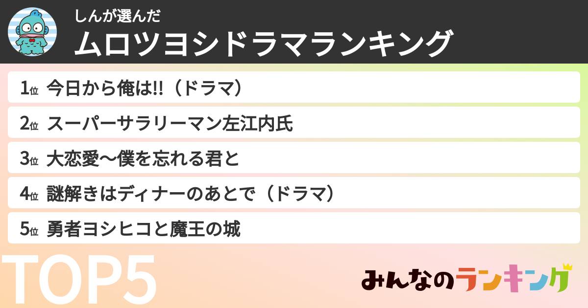 しんさんの「ムロツヨシドラマランキング」