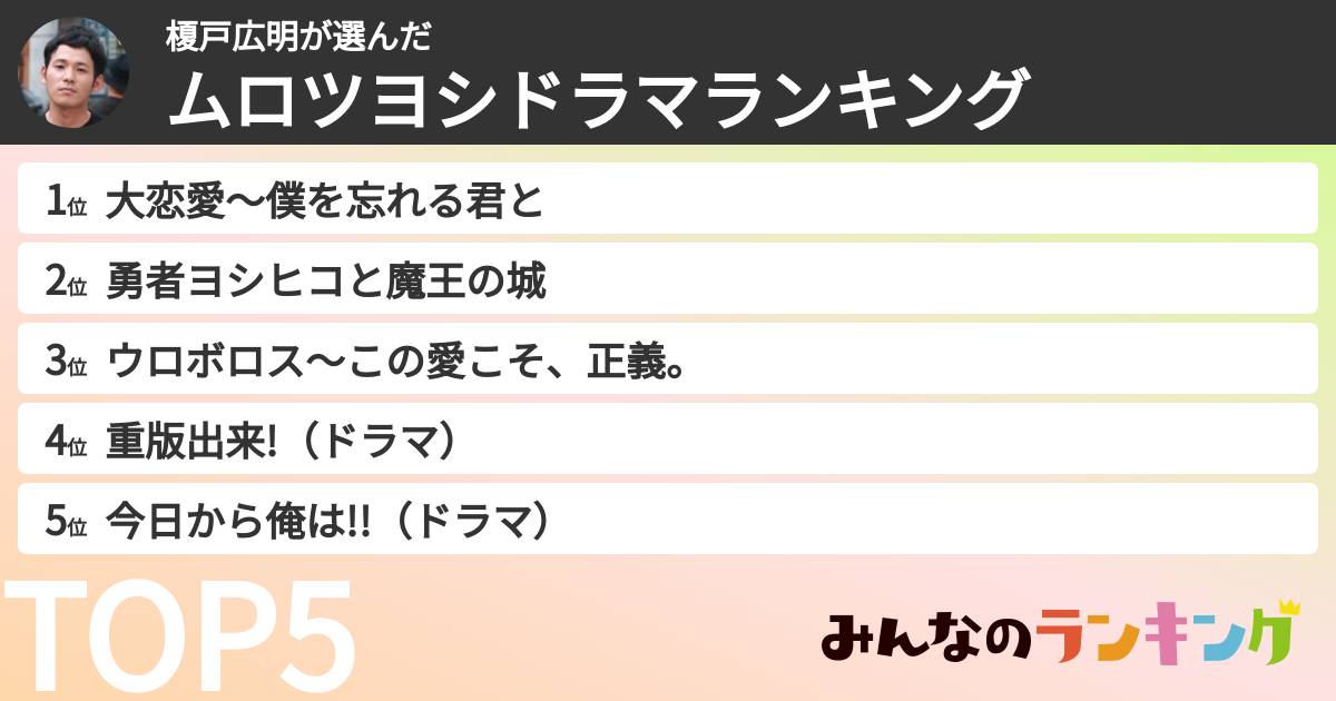榎戸広明さんの「ムロツヨシドラマランキング」