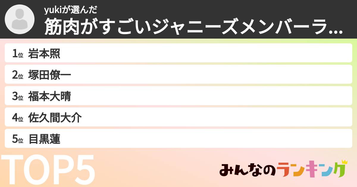 yukiさんの「筋肉がすごいジャニーズメンバーランキング」