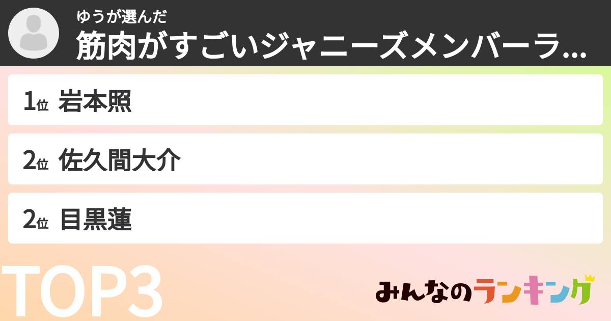 ゆうさんの「筋肉がすごいジャニーズメンバーランキング」