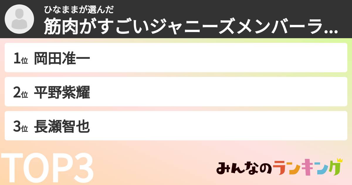 ひなままさんの「筋肉がすごいジャニーズメンバーランキング」