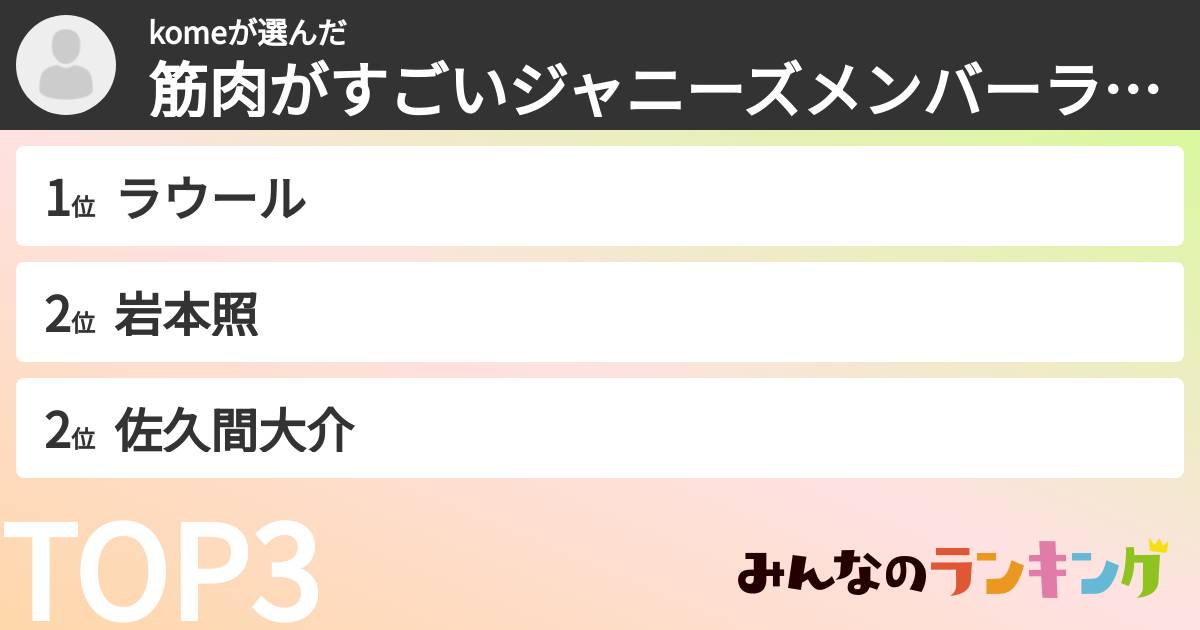 komeさんの「筋肉がすごいジャニーズメンバーランキング」