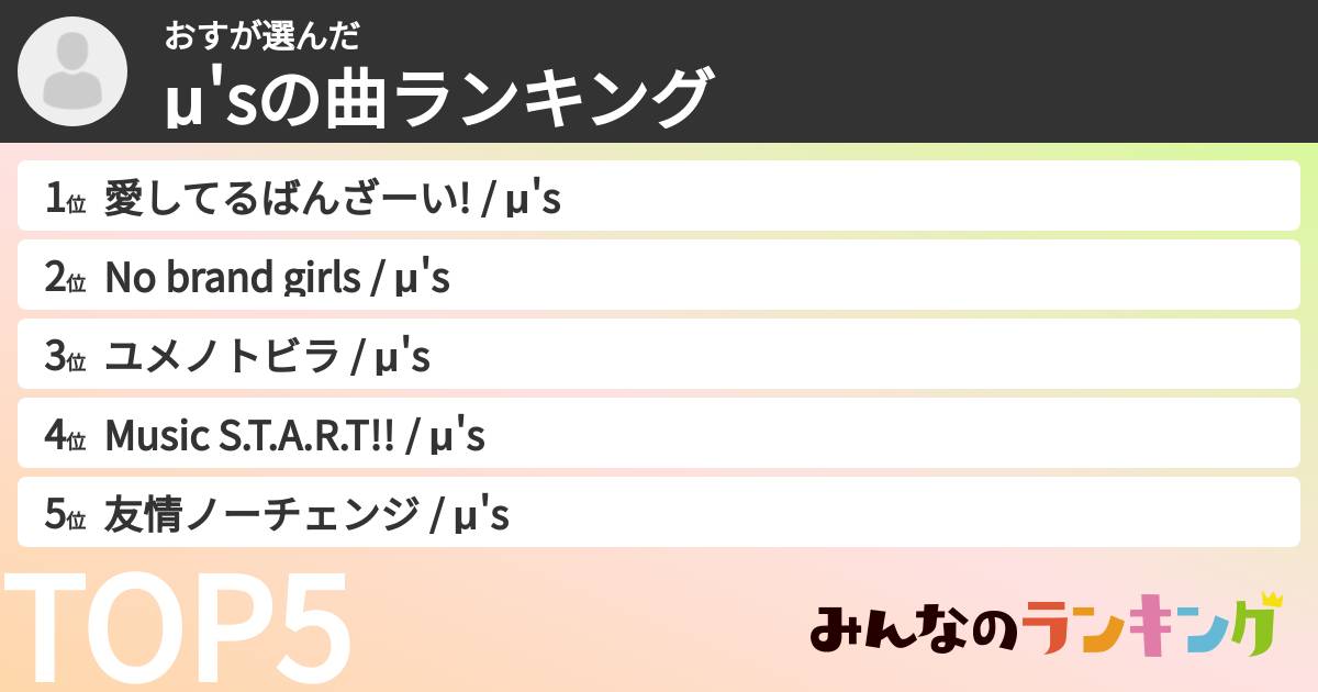 おすさんの「μ'sの曲ランキング」