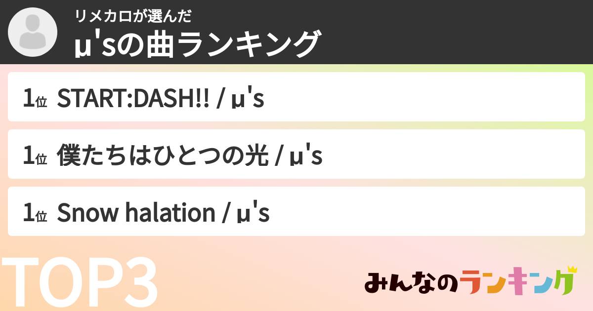 リメカロさんの「μ'sの曲ランキング」