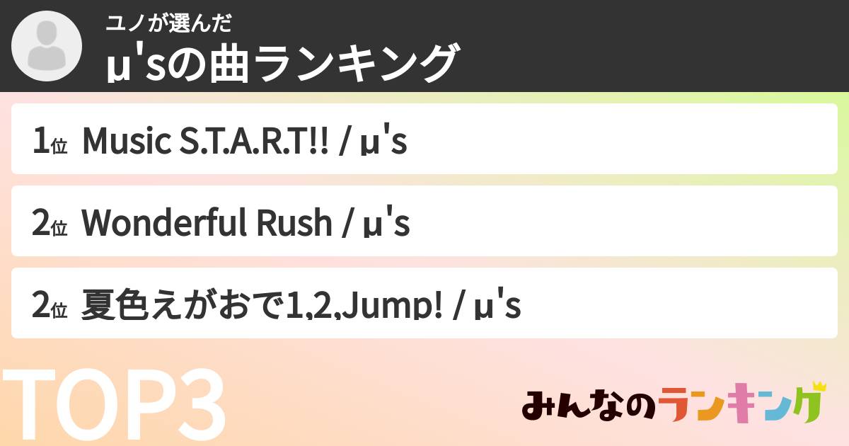 ユノさんの「μ'sの曲ランキング」