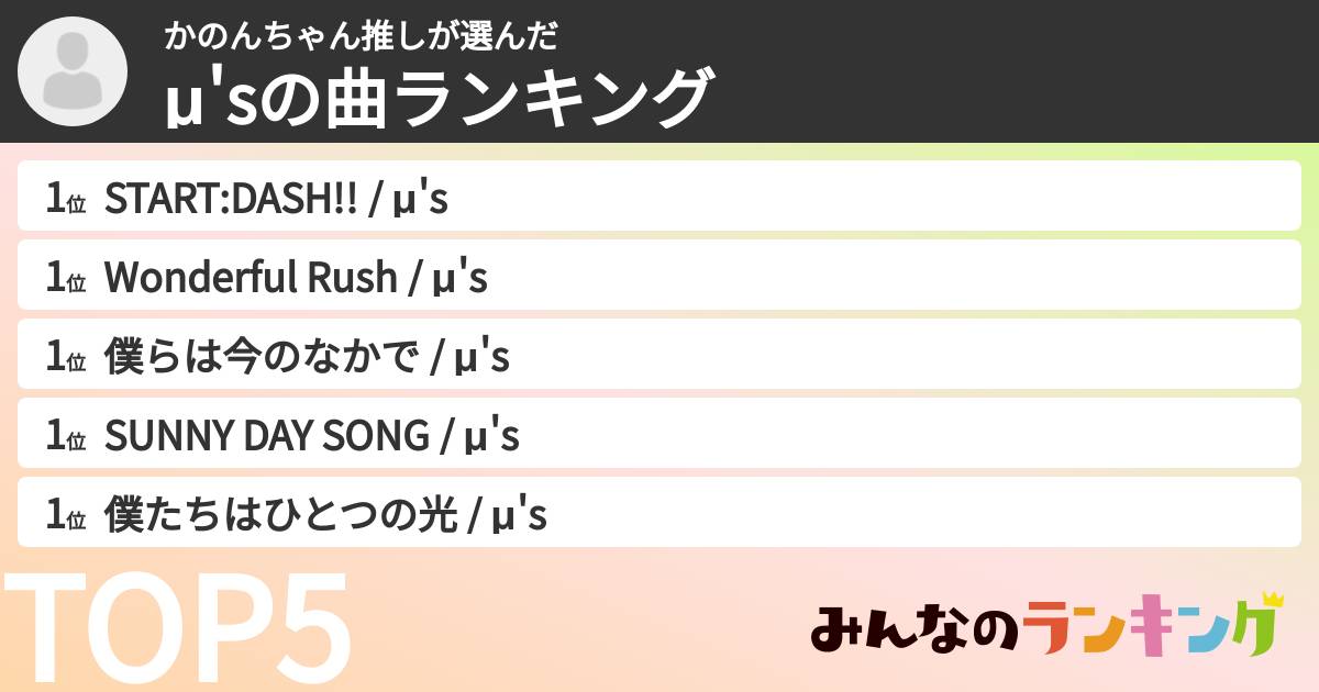 かのんちゃん推しさんの「μ'sの曲ランキング」