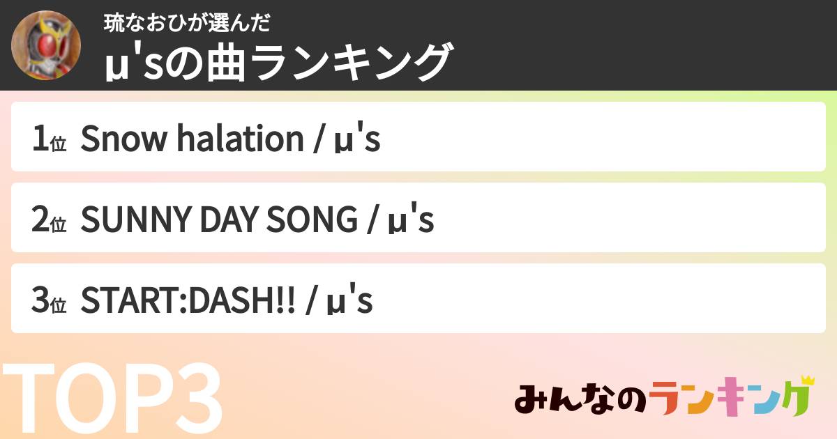 琉なおひさんの「μ'sの曲ランキング」