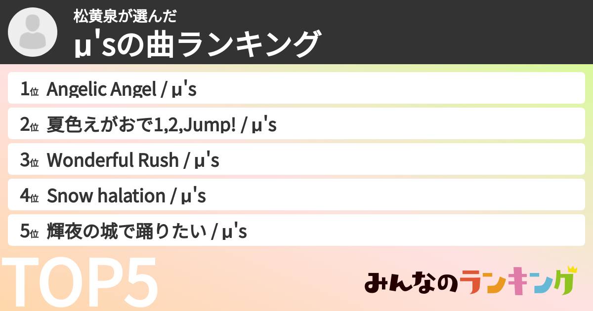 松黄泉さんの「μ'sの曲ランキング」