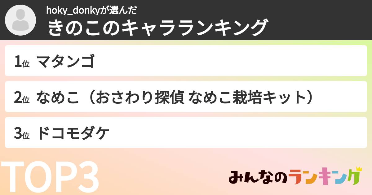 hoky_donkyさんの「きのこのキャラランキング」