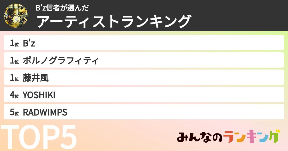 B'z信者さんの「アーティストランキング」